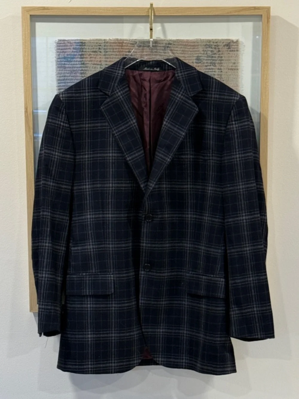 Black Label Men's Navy Plaid Sport Coat Blazer - Classic Two-Button 100% Italy